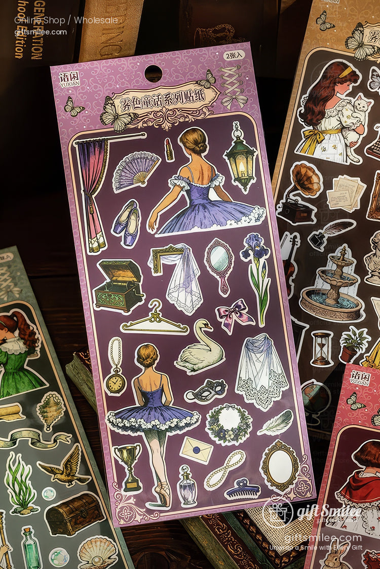 Vintage Matte Pet Die-Cut Rich Ink Illustrations Sticker Sheets | KS-SA-4263