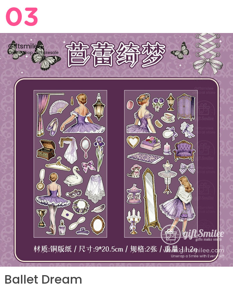 Vintage Matte Pet Die-Cut Rich Ink Illustrations Sticker Sheets | KS-SA-4263