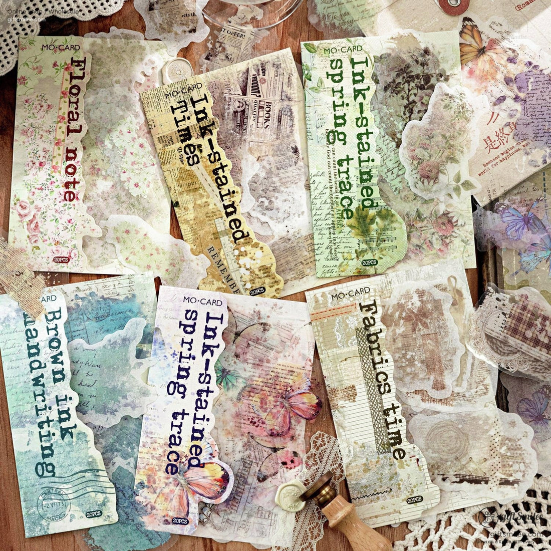 Dual-Material Matte Clear Vintage Ink-Wash Butterfly Prints Decorative Sticker Pack | KS-SA-4265