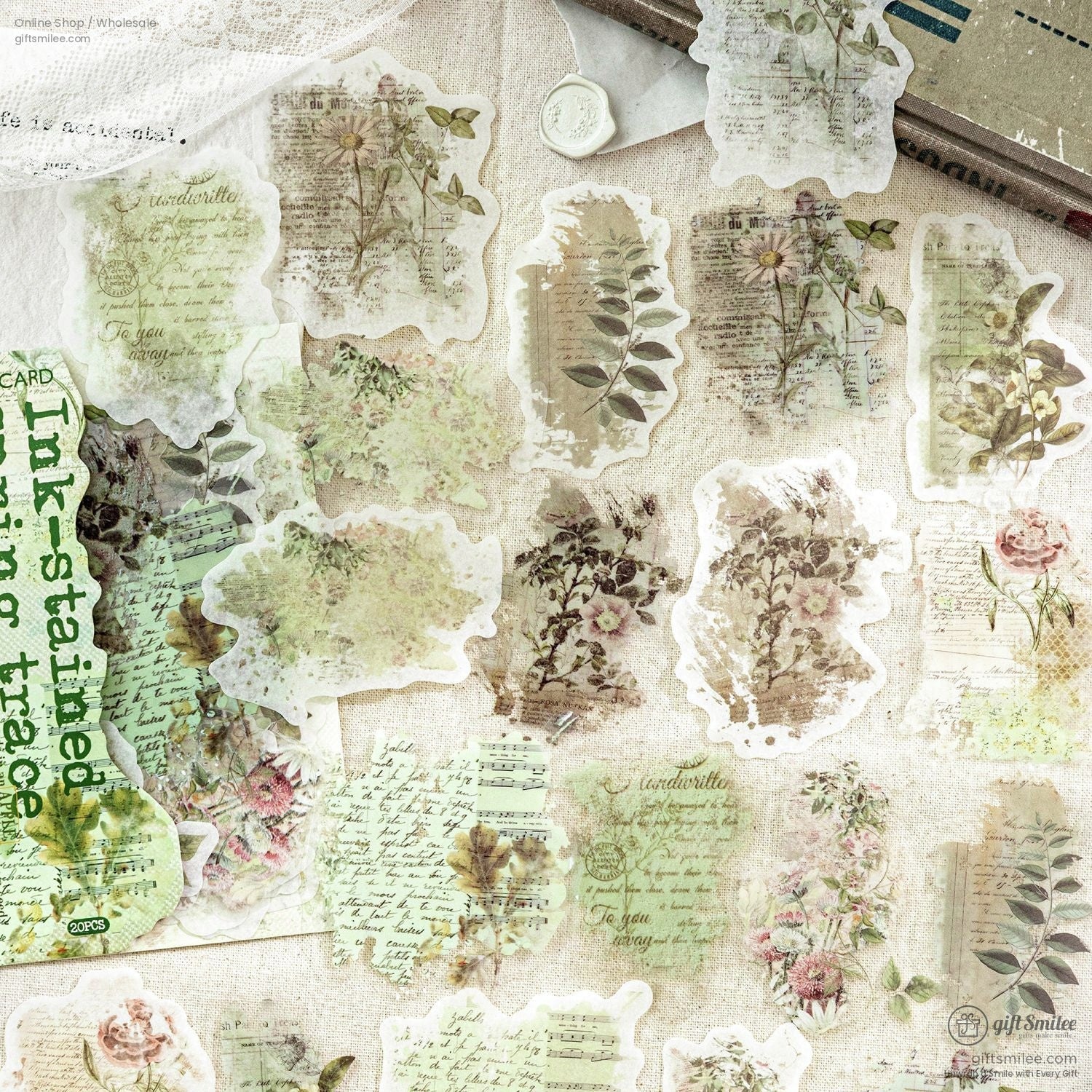 Dual-Material Matte Clear Vintage Ink-Wash Butterfly Prints Decorative Sticker Pack | KS-SA-4265