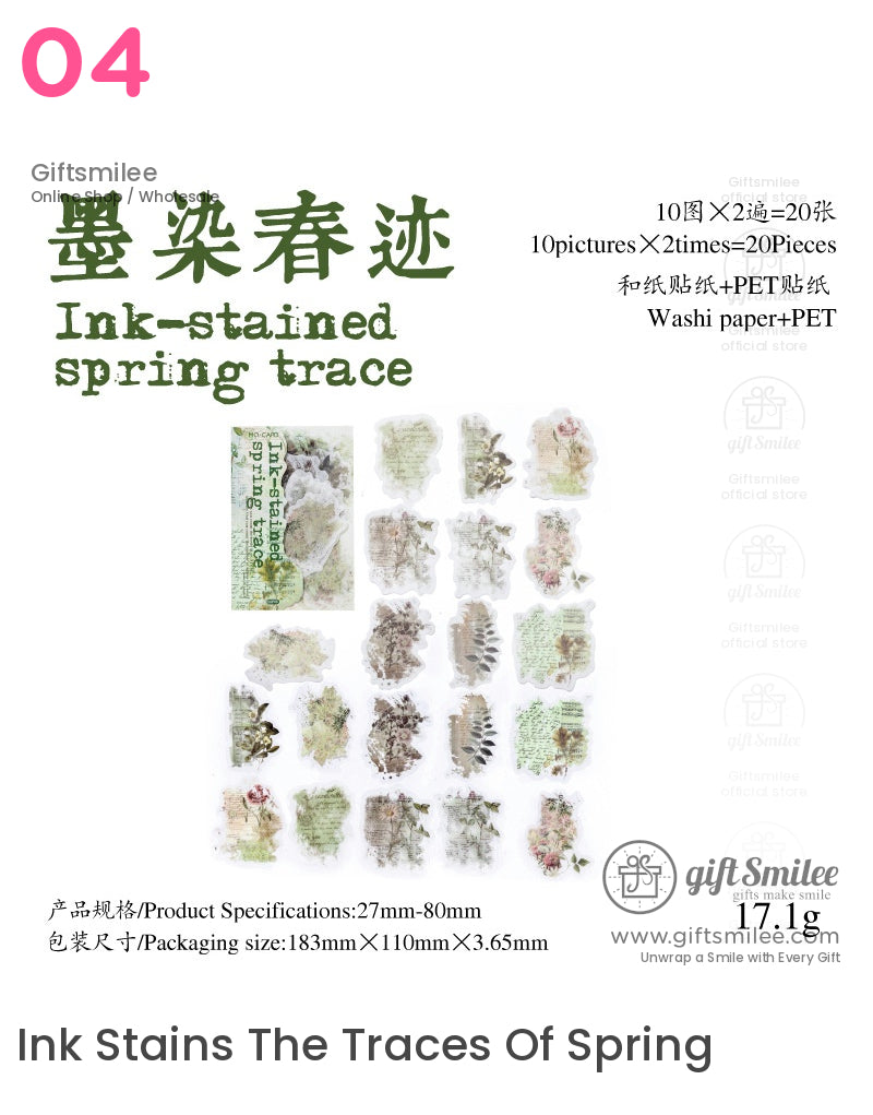 Dual-Material Matte Clear Vintage Ink-Wash Butterfly Prints Decorative Sticker Pack | KS-SA-4265