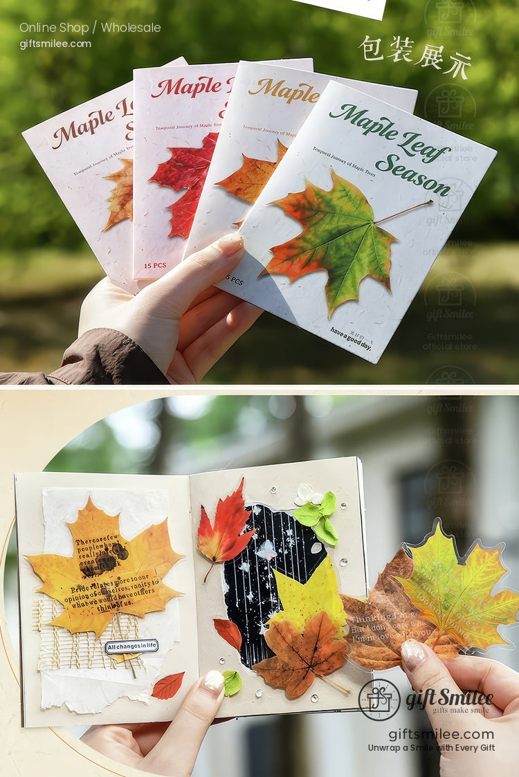 Pet Transparent Realistic Maple Leaves 15Pcs Set Decorative Stickers | KS-SA-4266