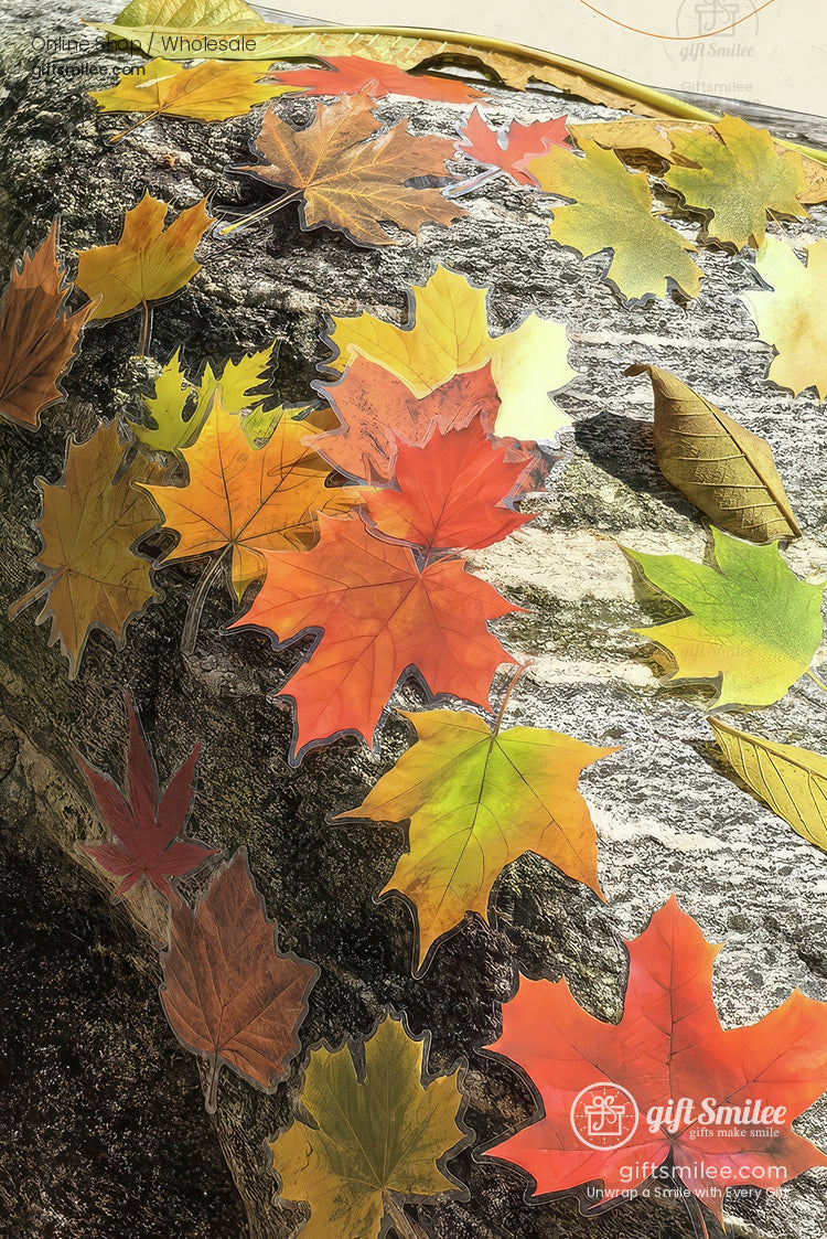Pet Transparent Realistic Maple Leaves 15Pcs Set Decorative Stickers | KS-SA-4266