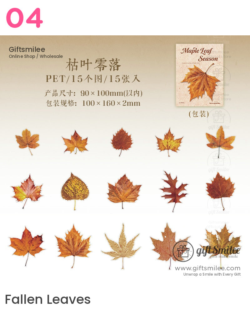 Pet Transparent Realistic Maple Leaves 15Pcs Set Decorative Stickers | KS-SA-4266