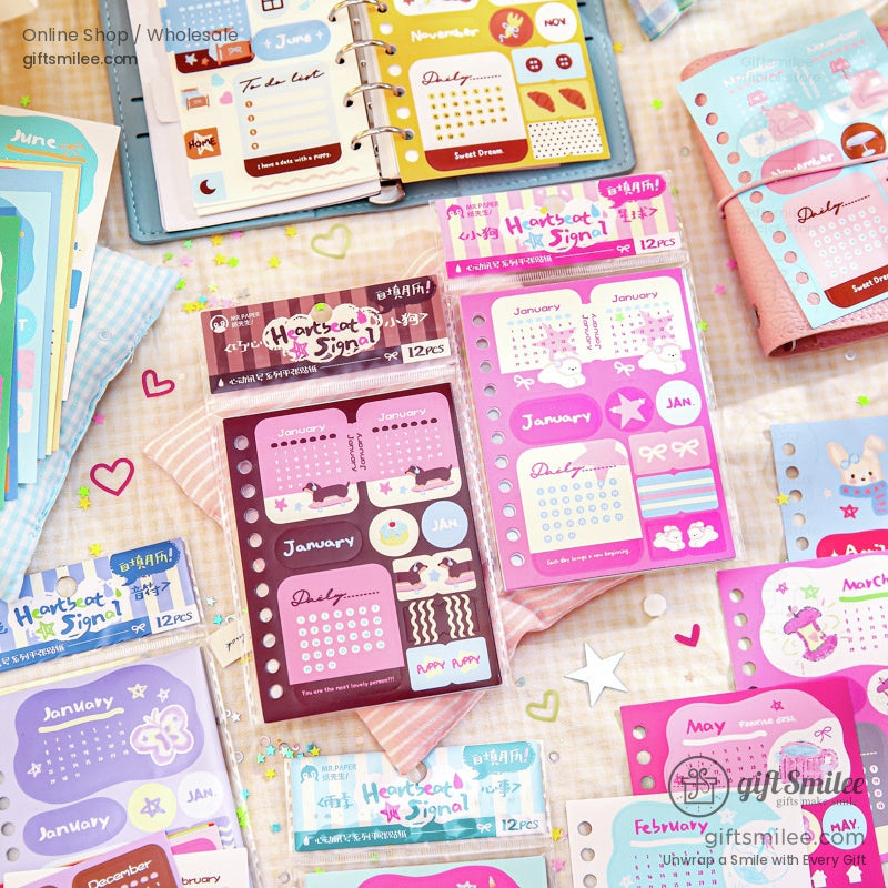 Matte Writable Monthly Inserts 6‑Hole A6 12 Sheets Pastel Foil Accents Planner Sticker Sheets | KS-SA-4267