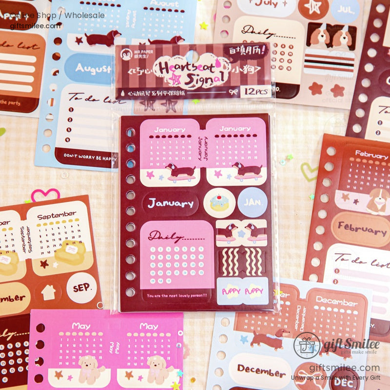 Matte Writable Monthly Inserts 6‑Hole A6 12 Sheets Pastel Foil Accents Planner Sticker Sheets | KS-SA-4267