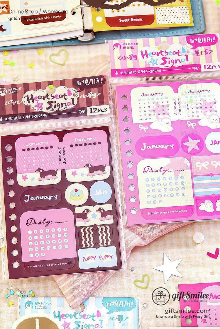 Matte Writable Monthly Inserts 6‑Hole A6 12 Sheets Pastel Foil Accents Planner Sticker Sheets | KS-SA-4267