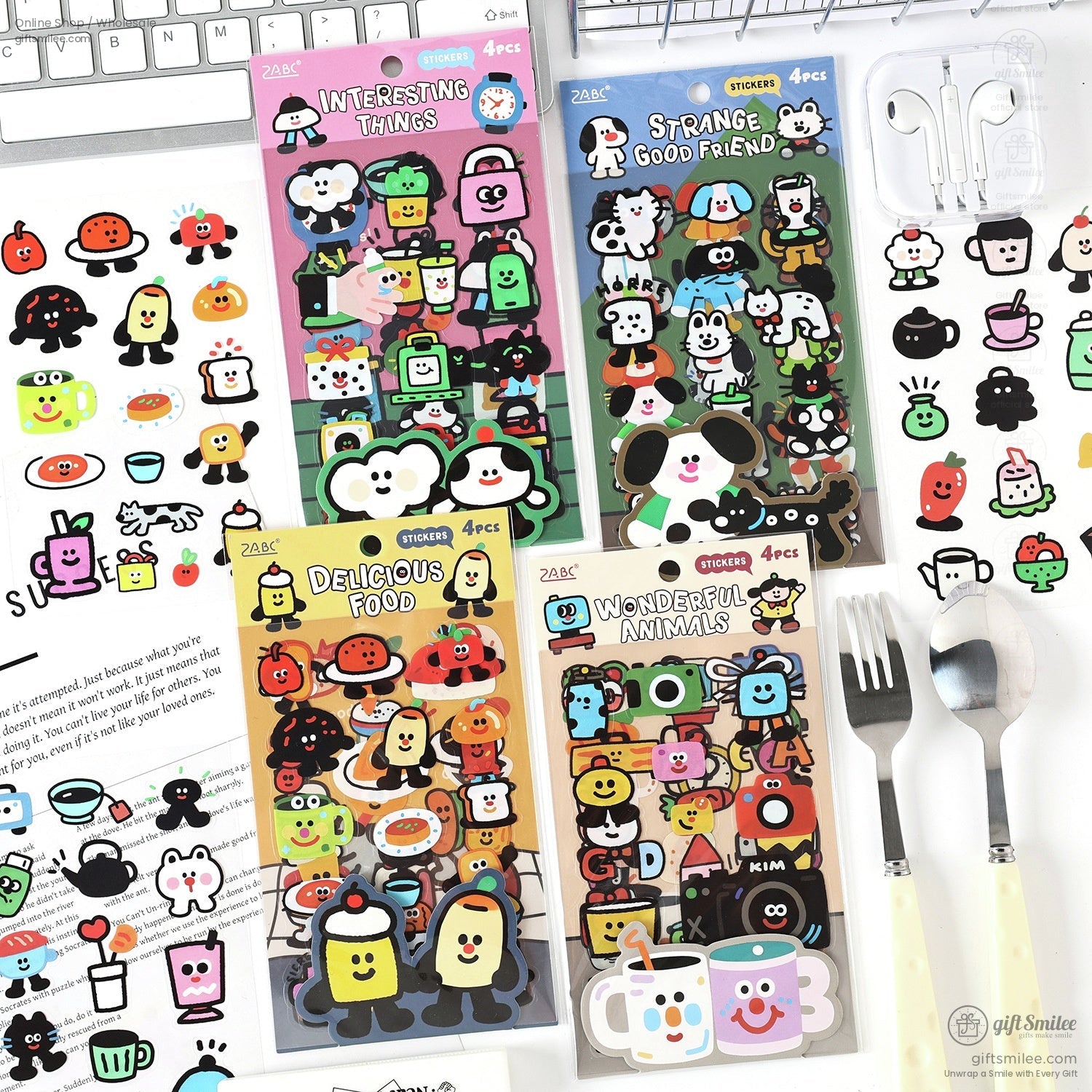 Pet Waterproof Removable Matte 4-Sheet Colorful Cartoon Sticker Set | KS-SA-4268