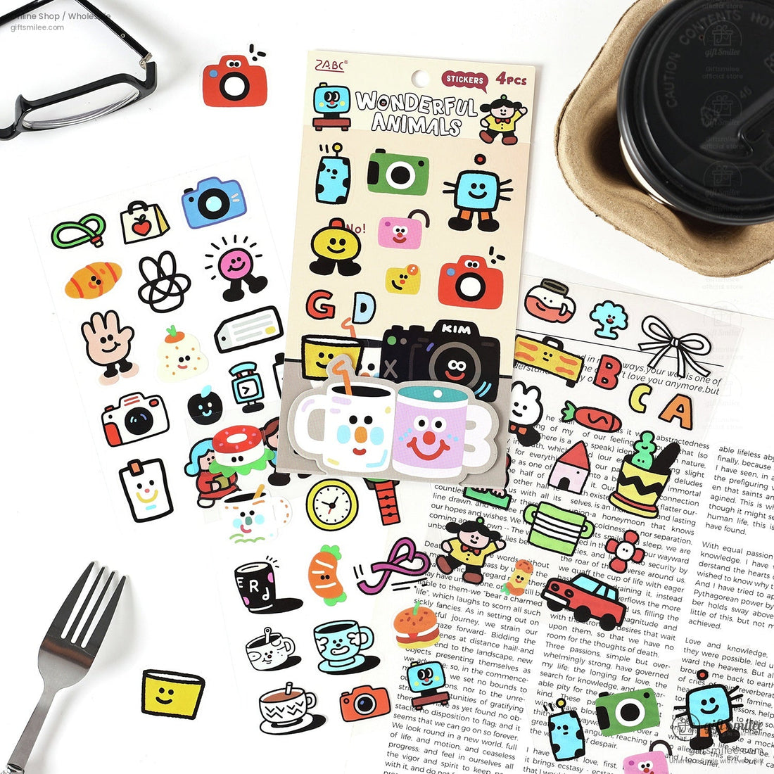 Pet Waterproof Removable Matte 4-Sheet Colorful Cartoon Sticker Set | KS-SA-4268