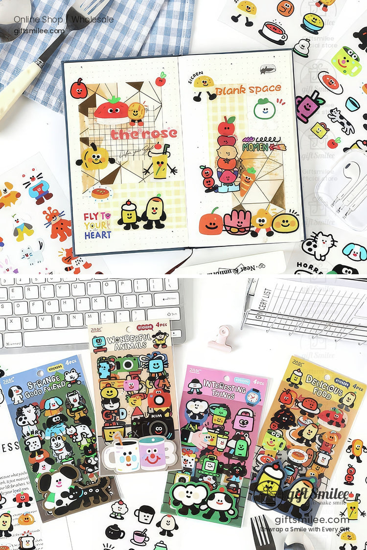 Pet Waterproof Removable Matte 4-Sheet Colorful Cartoon Sticker Set | KS-SA-4268