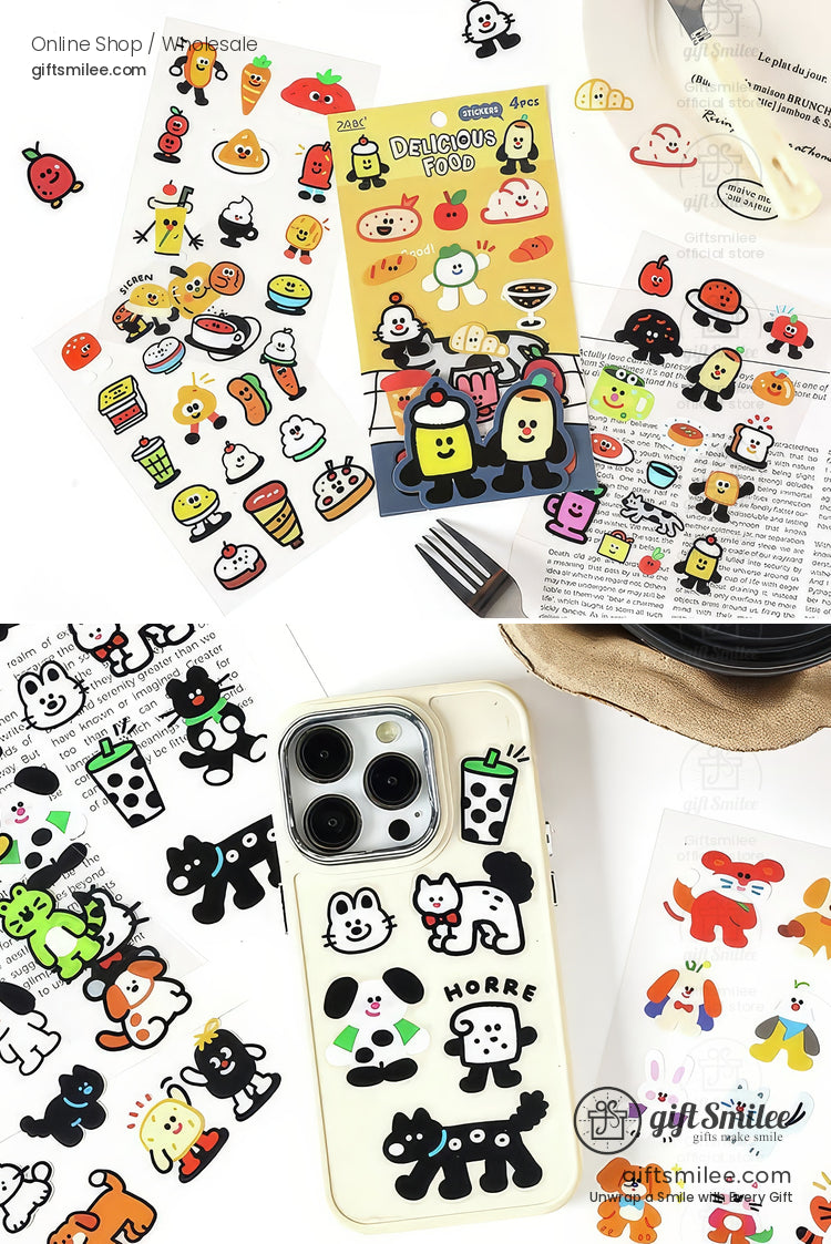 Pet Waterproof Removable Matte 4-Sheet Colorful Cartoon Sticker Set | KS-SA-4268