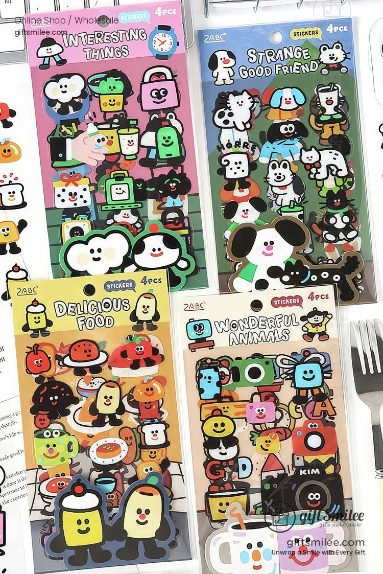 Pet Waterproof Removable Matte 4-Sheet Colorful Cartoon Sticker Set | KS-SA-4268