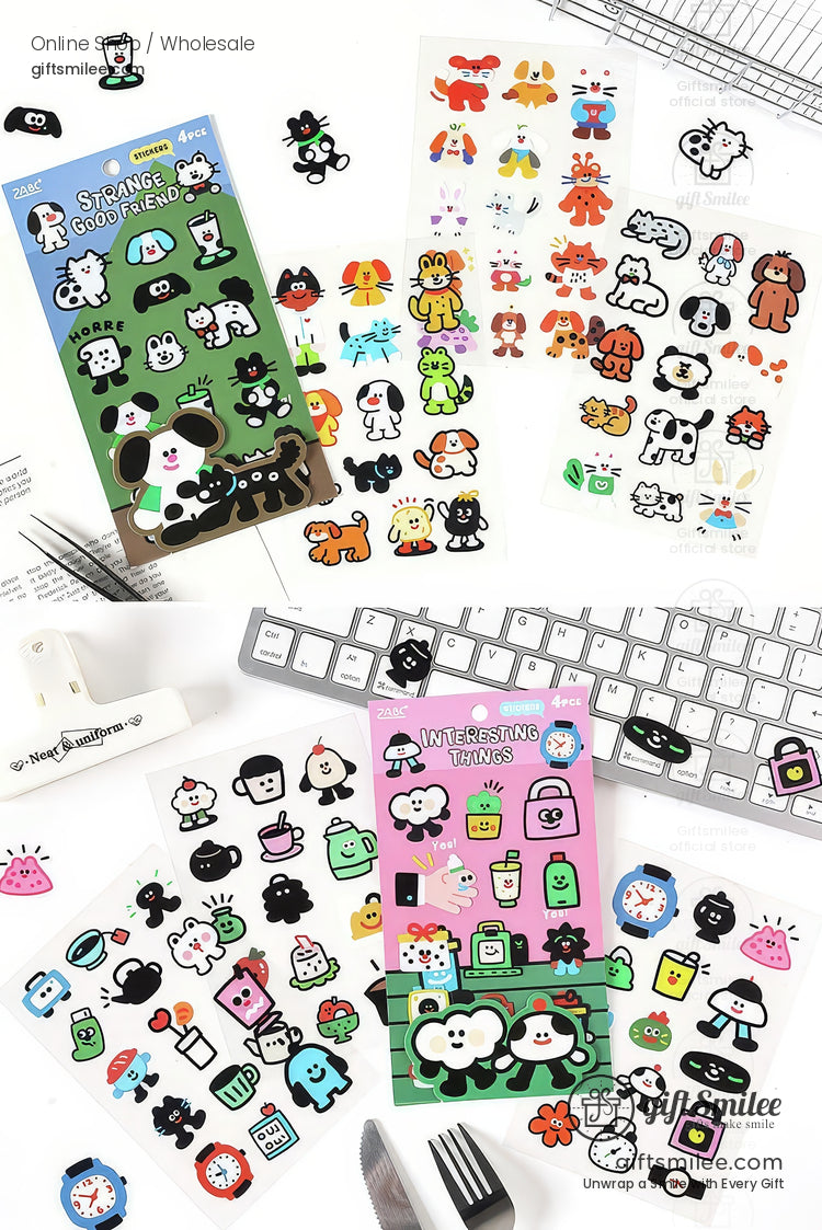 Pet Waterproof Removable Matte 4-Sheet Colorful Cartoon Sticker Set | KS-SA-4268