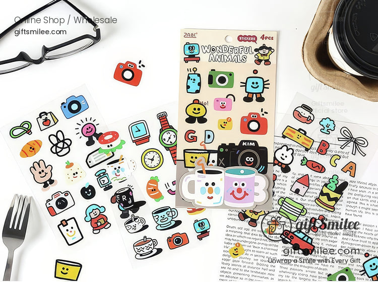 Pet Waterproof Removable Matte 4-Sheet Colorful Cartoon Sticker Set | KS-SA-4268