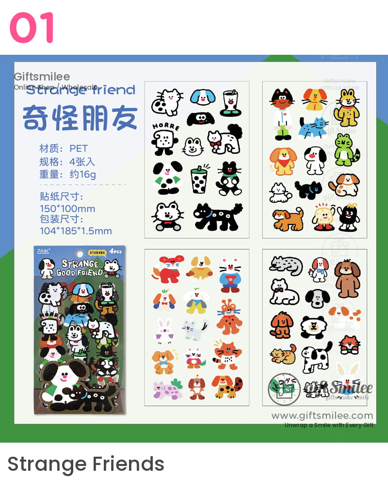 Pet Waterproof Removable Matte 4-Sheet Colorful Cartoon Sticker Set | KS-SA-4268