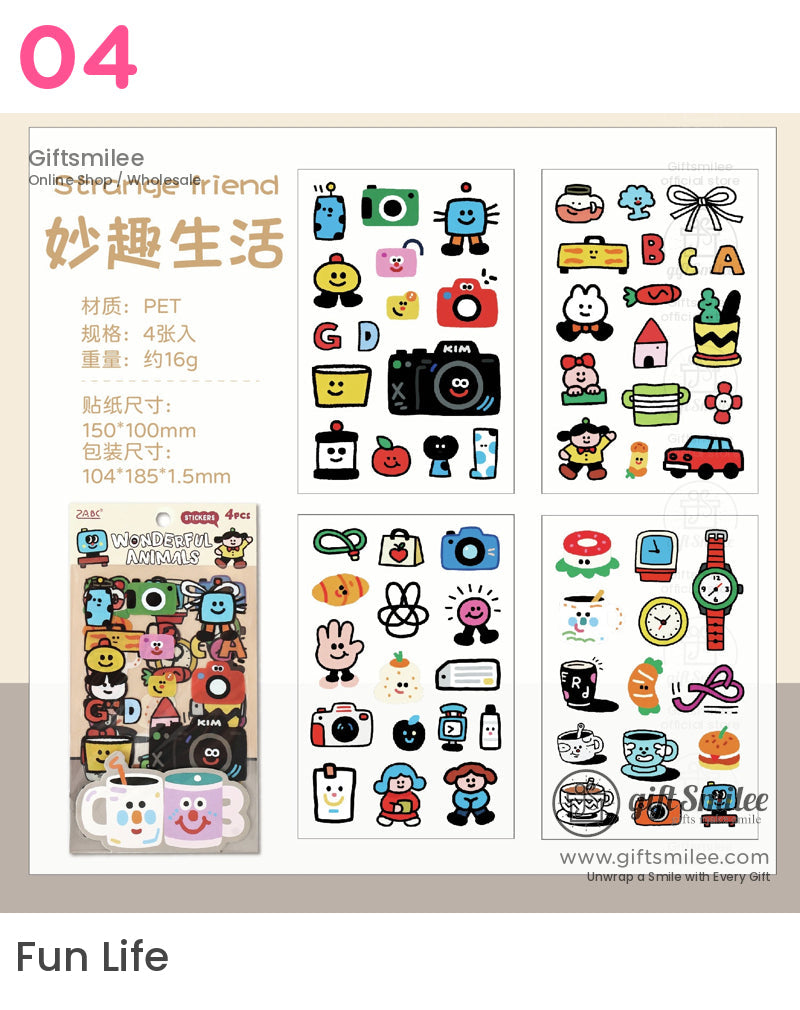 Pet Waterproof Removable Matte 4-Sheet Colorful Cartoon Sticker Set | KS-SA-4268