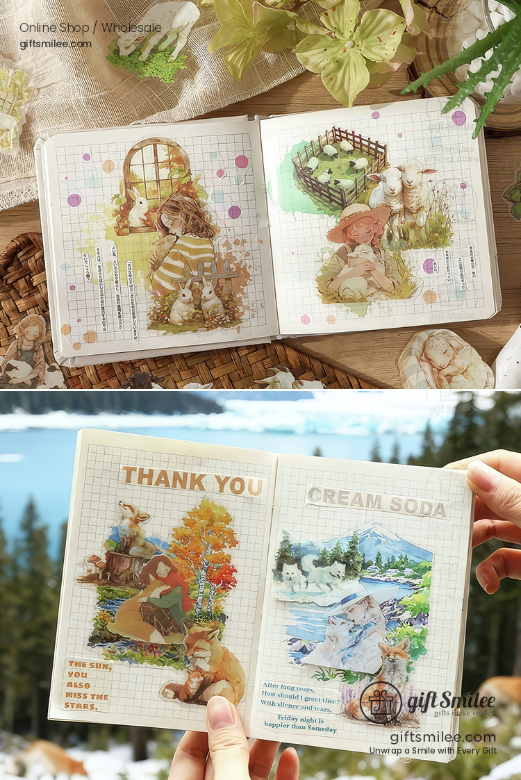 Matte Pet Die‑Cut Watercolor Animal Themes 40Pcspack Decorative Stickers | KS-SA-4269