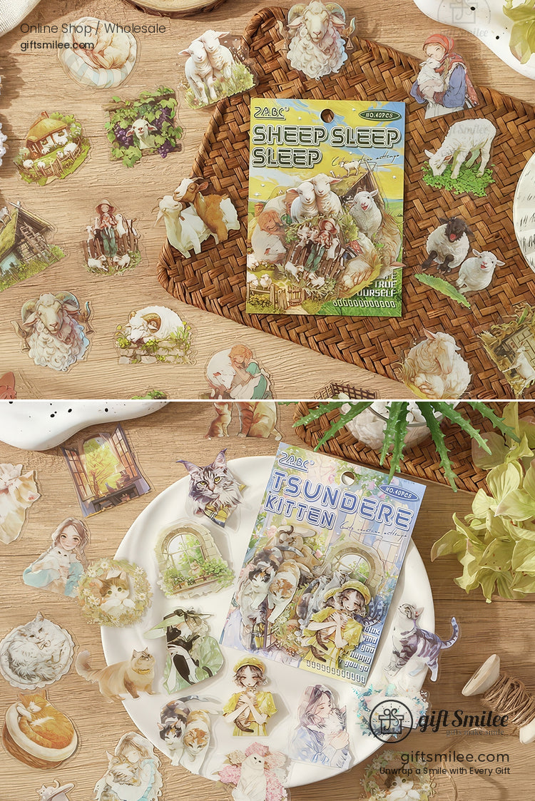 Matte Pet Die‑Cut Watercolor Animal Themes 40Pcspack Decorative Stickers | KS-SA-4269