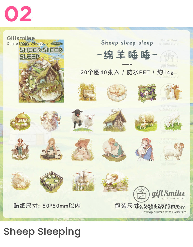 Matte Pet Die‑Cut Watercolor Animal Themes 40Pcspack Decorative Stickers | KS-SA-4269