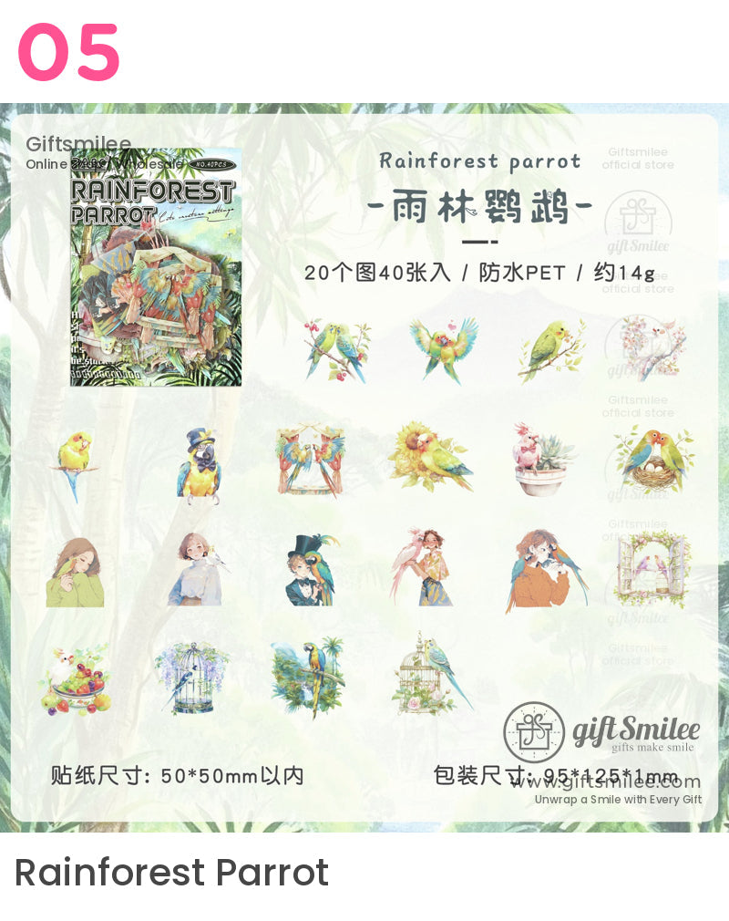 Matte Pet Die‑Cut Watercolor Animal Themes 40Pcspack Decorative Stickers | KS-SA-4269