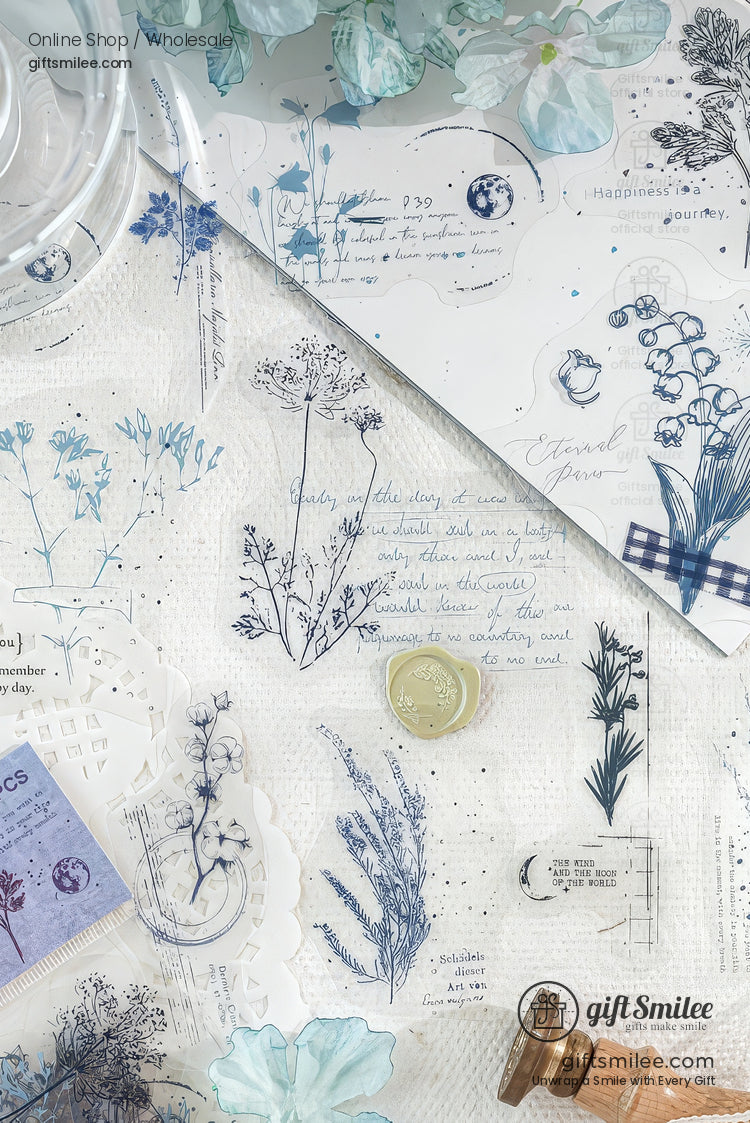 Pet White-Ink Botanical Semi-Transparent Vintage Tones Decorative Sticker Pack | KS-SA-4270