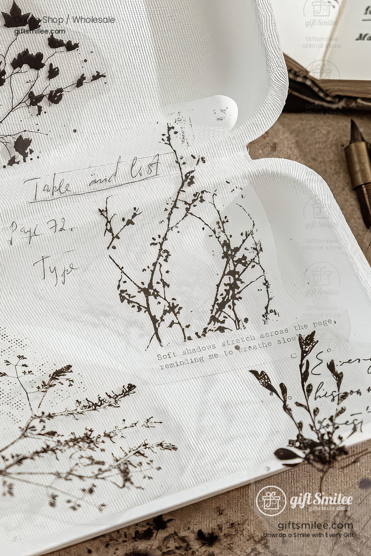 Pet White-Ink Botanical Semi-Transparent Vintage Tones Decorative Sticker Pack | KS-SA-4270