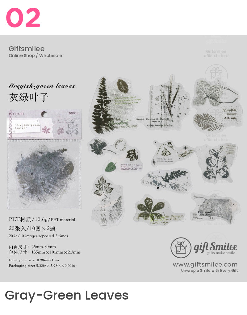 Pet White-Ink Botanical Semi-Transparent Vintage Tones Decorative Sticker Pack | KS-SA-4270