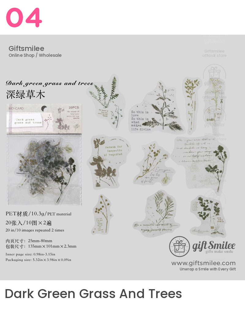 Pet White-Ink Botanical Semi-Transparent Vintage Tones Decorative Sticker Pack | KS-SA-4270