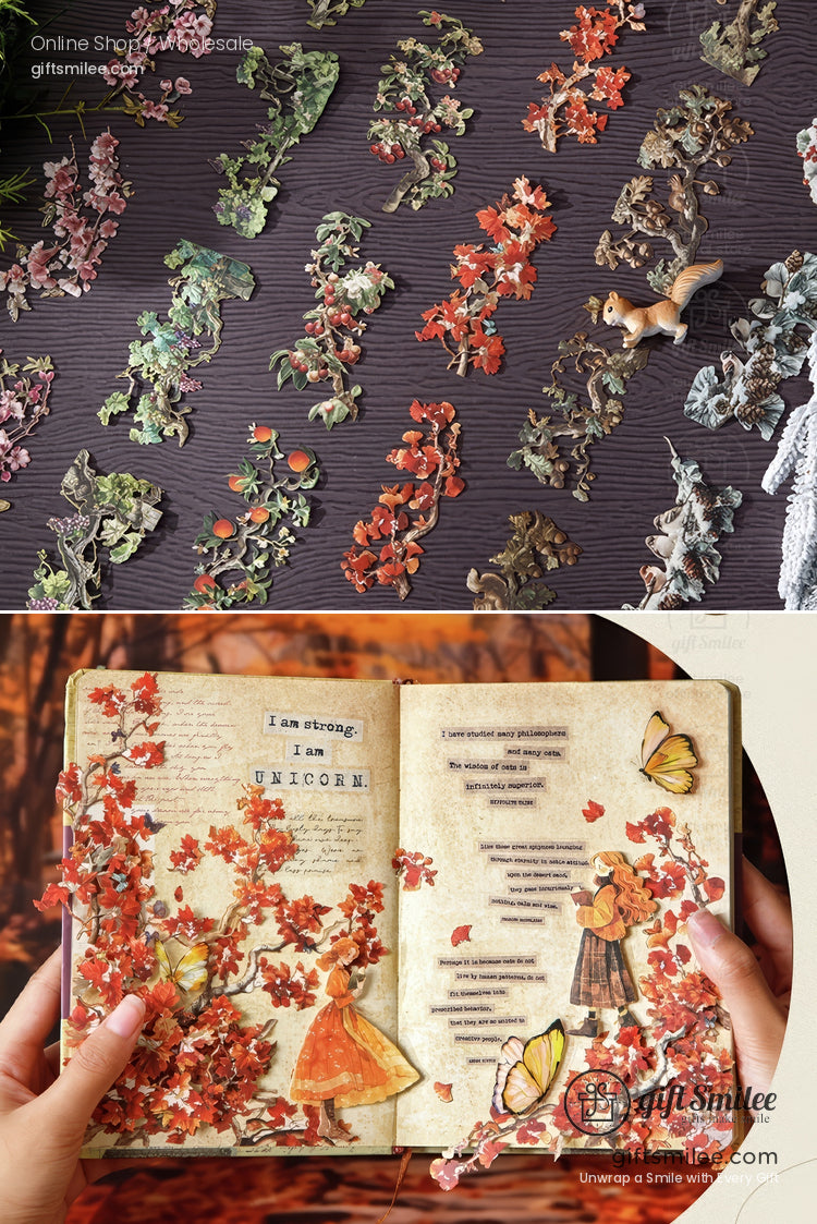 Vintage Four-Season Branch Die-Cut Decorative Stickers | KS-SA-4286