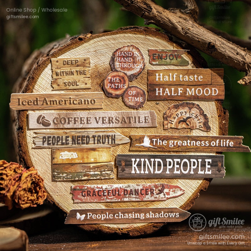 Embossed Faux-Wood Grain Phrase Die-Cuts Sticker Pack | KS-SA-4288