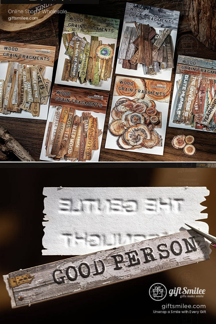 Embossed Faux-Wood Grain Phrase Die-Cuts Sticker Pack | KS-SA-4288