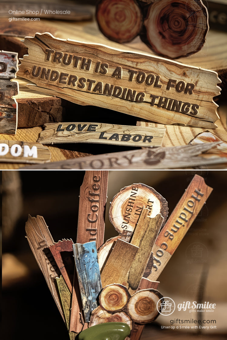 Embossed Faux-Wood Grain Phrase Die-Cuts Sticker Pack | KS-SA-4288