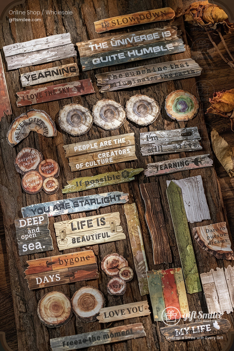 Embossed Faux-Wood Grain Phrase Die-Cuts Sticker Pack | KS-SA-4288