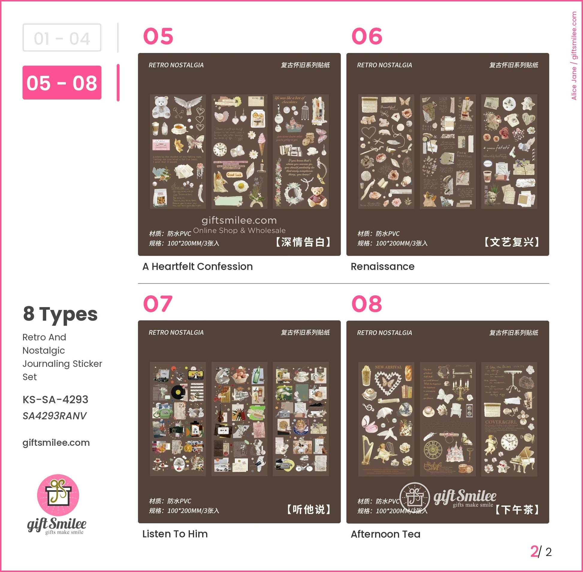 Retrothemed journaling sticker sets with vintage designs pastel tones waterproof PVC material and diverse illustrations