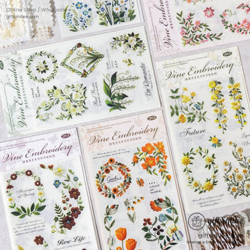 Embroidery-Effect Floral Rub-On Assorted Set Rub-On Transfer Stickers | KS-SA-4308