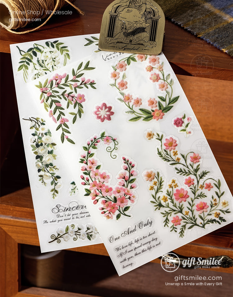 Embroidery-Effect Floral Rub-On Assorted Set Rub-On Transfer Stickers | KS-SA-4308