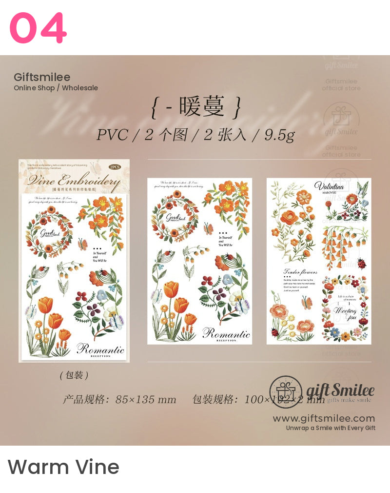 Embroidery-Effect Floral Rub-On Assorted Set Rub-On Transfer Stickers | KS-SA-4308