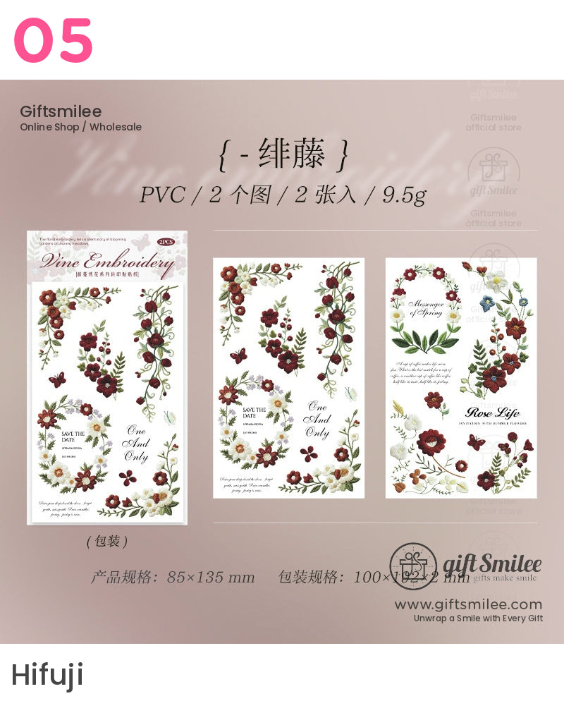 Embroidery-Effect Floral Rub-On Assorted Set Rub-On Transfer Stickers | KS-SA-4308