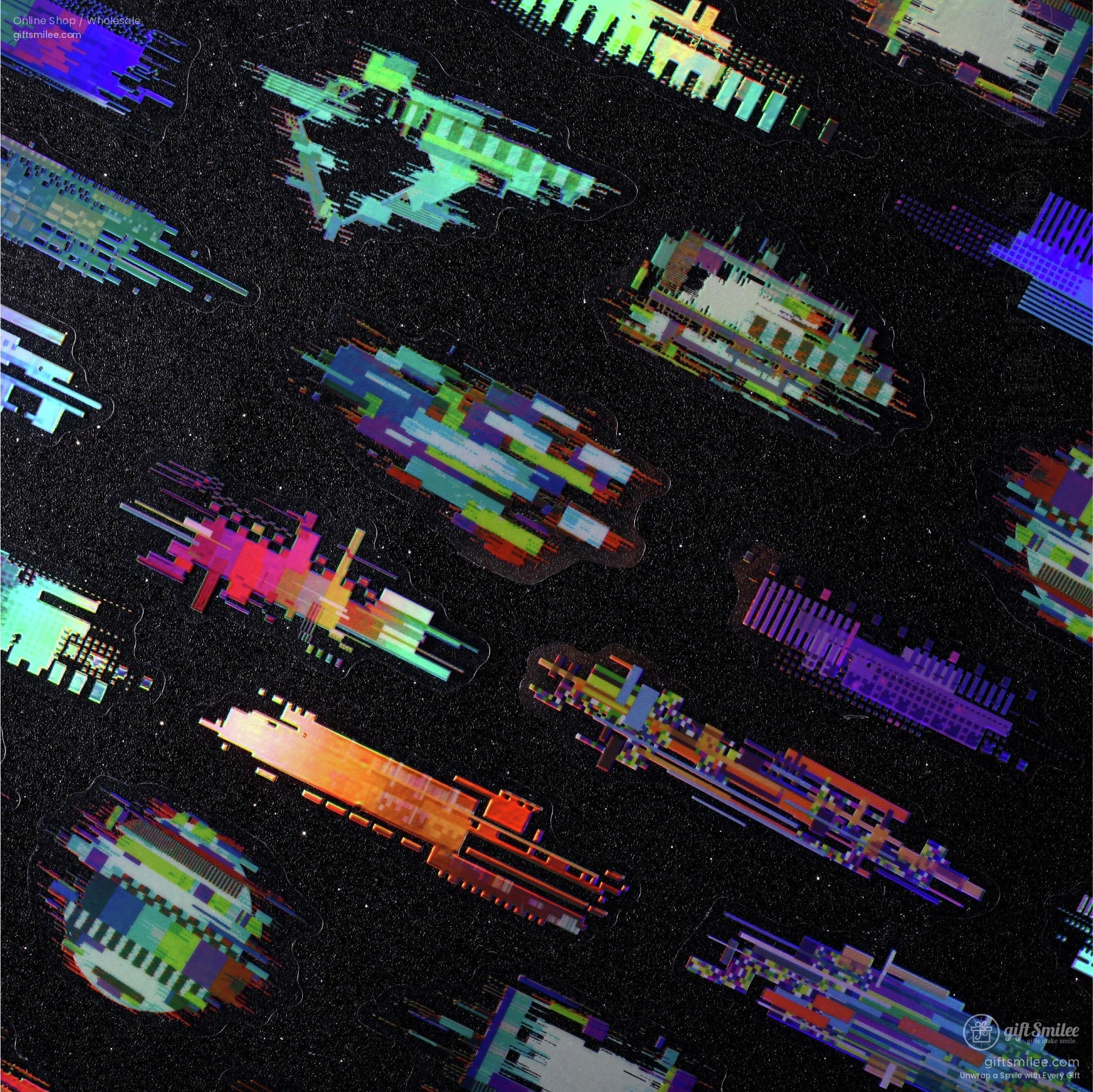 Iridescent Holographic Pet Pixel-Glitch Neon Sticker Pack | KS-SA-4309