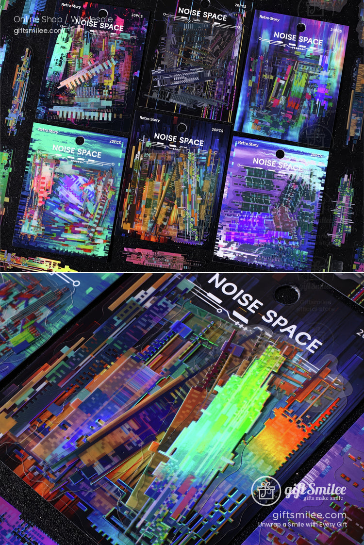 Iridescent Holographic Pet Pixel-Glitch Neon Sticker Pack | KS-SA-4309