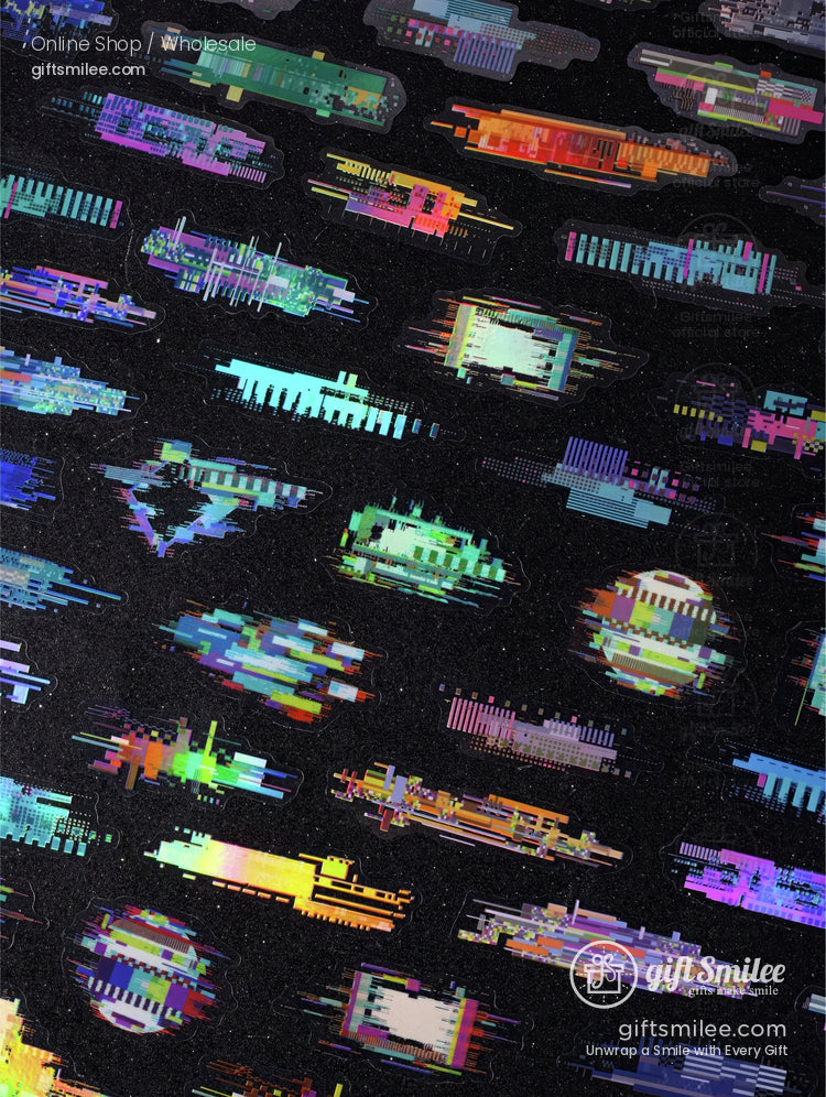 Iridescent Holographic Pet Pixel-Glitch Neon Sticker Pack | KS-SA-4309