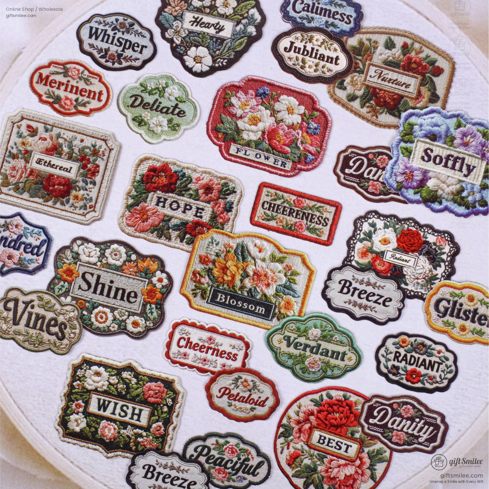 Woven Fabric Embroidered Floral Labels Embroidered Sticker Patches | KS-SA-4310