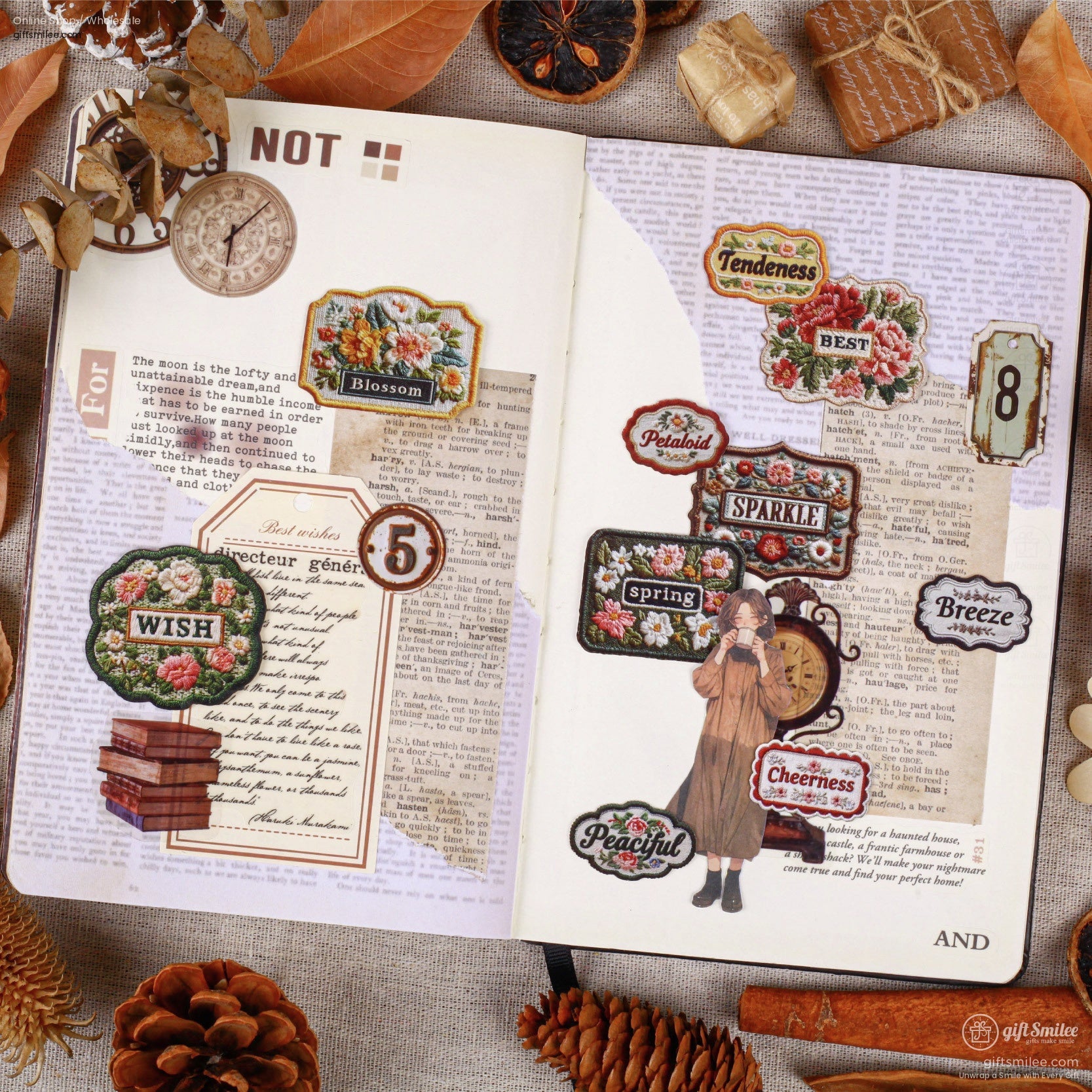 Woven Fabric Embroidered Floral Labels Embroidered Sticker Patches | KS-SA-4310