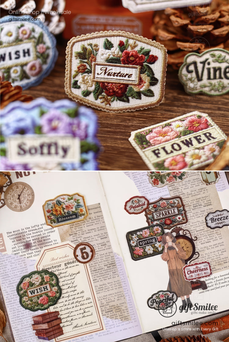 Woven Fabric Embroidered Floral Labels Embroidered Sticker Patches | KS-SA-4310