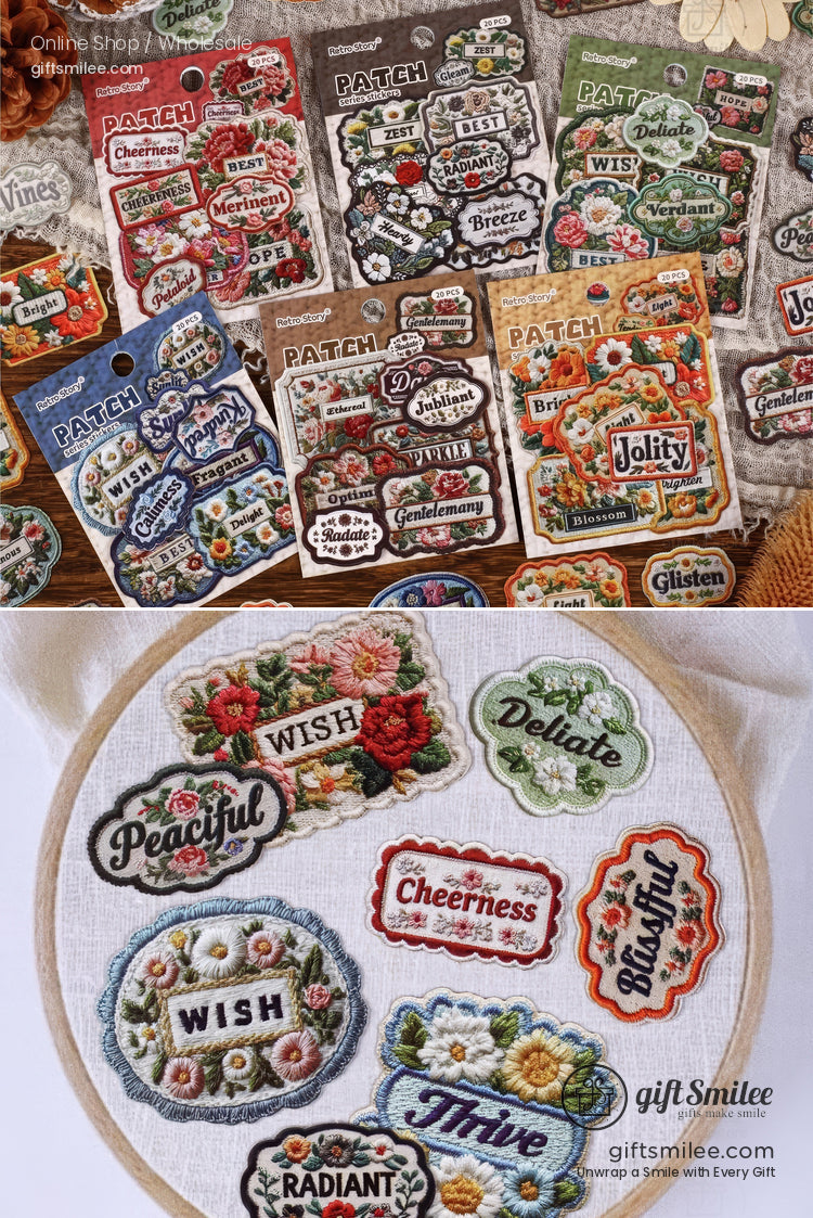 Woven Fabric Embroidered Floral Labels Embroidered Sticker Patches | KS-SA-4310