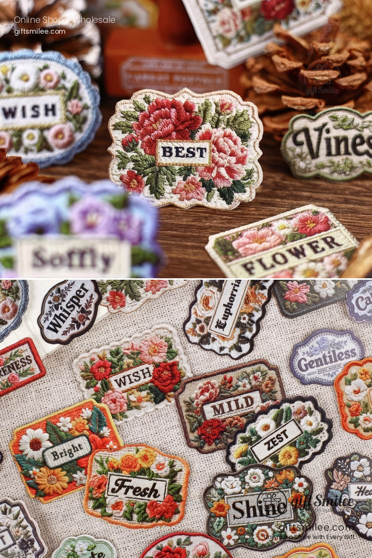 Woven Fabric Embroidered Floral Labels Embroidered Sticker Patches | KS-SA-4310