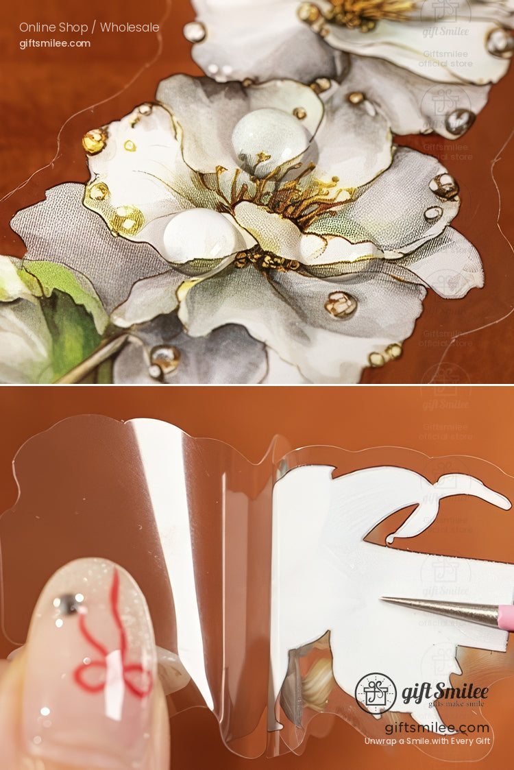 Matte Pet Die-Cut Floral Beaded Accents Decorative Stickers | KS-SA-4311