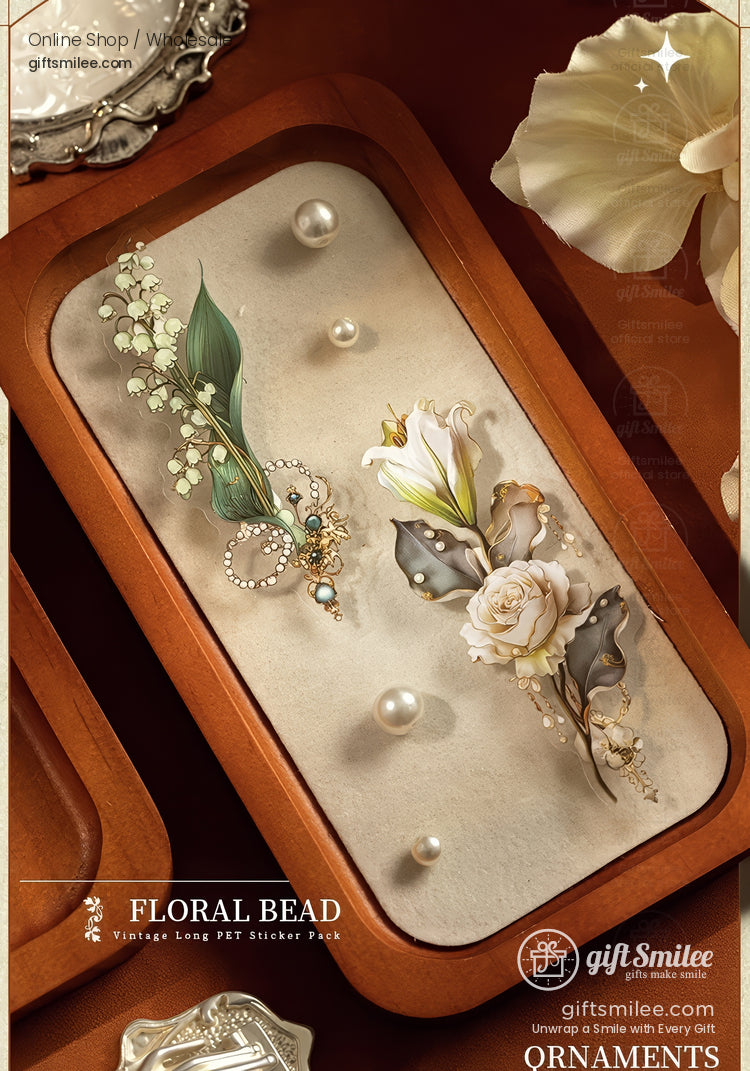 Matte Pet Die-Cut Floral Beaded Accents Decorative Stickers | KS-SA-4311