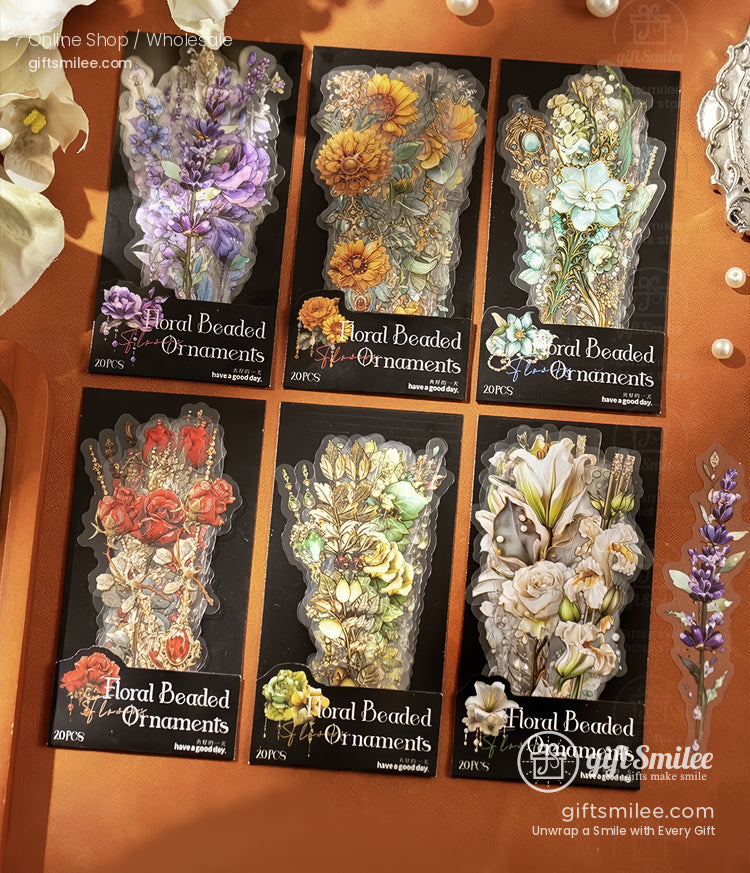 Matte Pet Die-Cut Floral Beaded Accents Decorative Stickers | KS-SA-4311