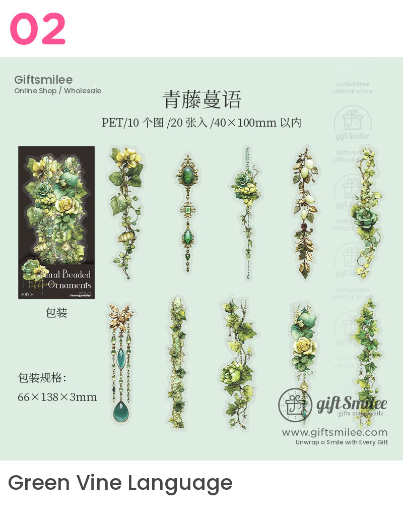 Matte Pet Die-Cut Floral Beaded Accents Decorative Stickers | KS-SA-4311